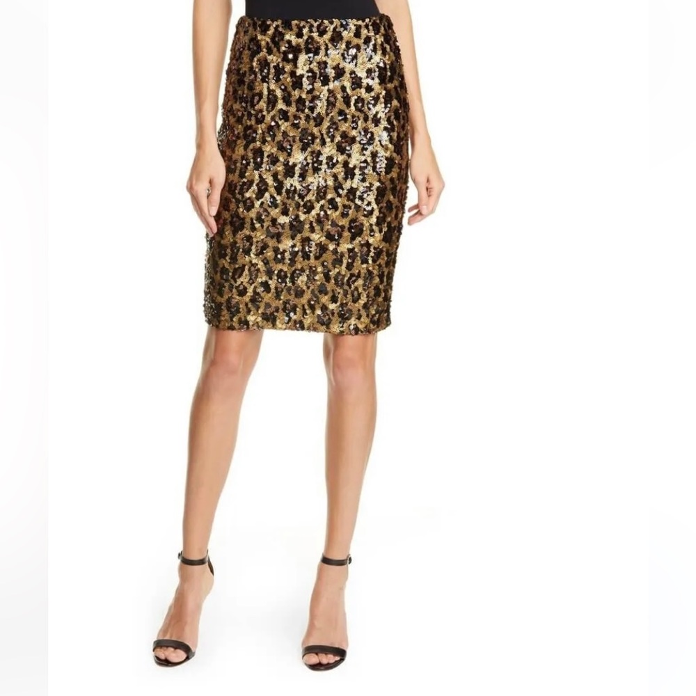 Alice + Olivia Ramos black gold sequin leopard skirt